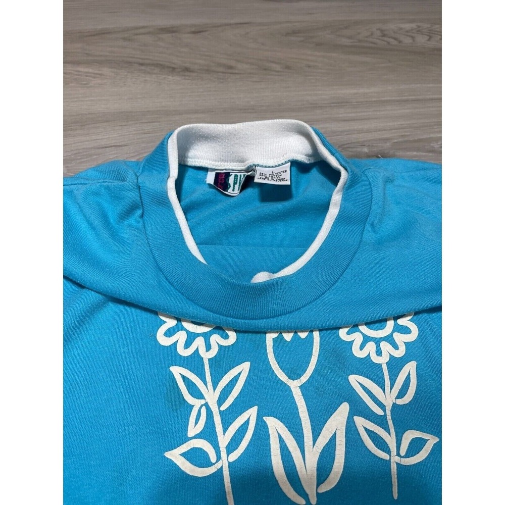 Vintage Nature Shirt Womens‎ Large Blue Short Sleeve Floral Flowers Bold Spirit - Picture 3 of 8